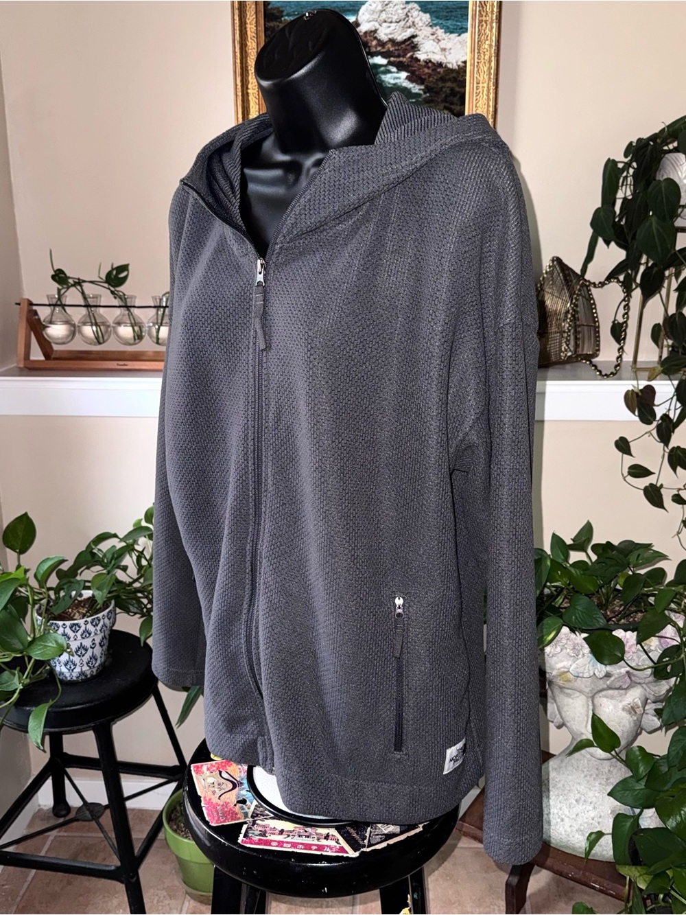The North Face Textured Knit Full-Zip Hoodie Jacket - Charcoal Grey / XL